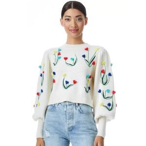 Alice and Olivia Wendell Crochet Crewneck Sweater size L large